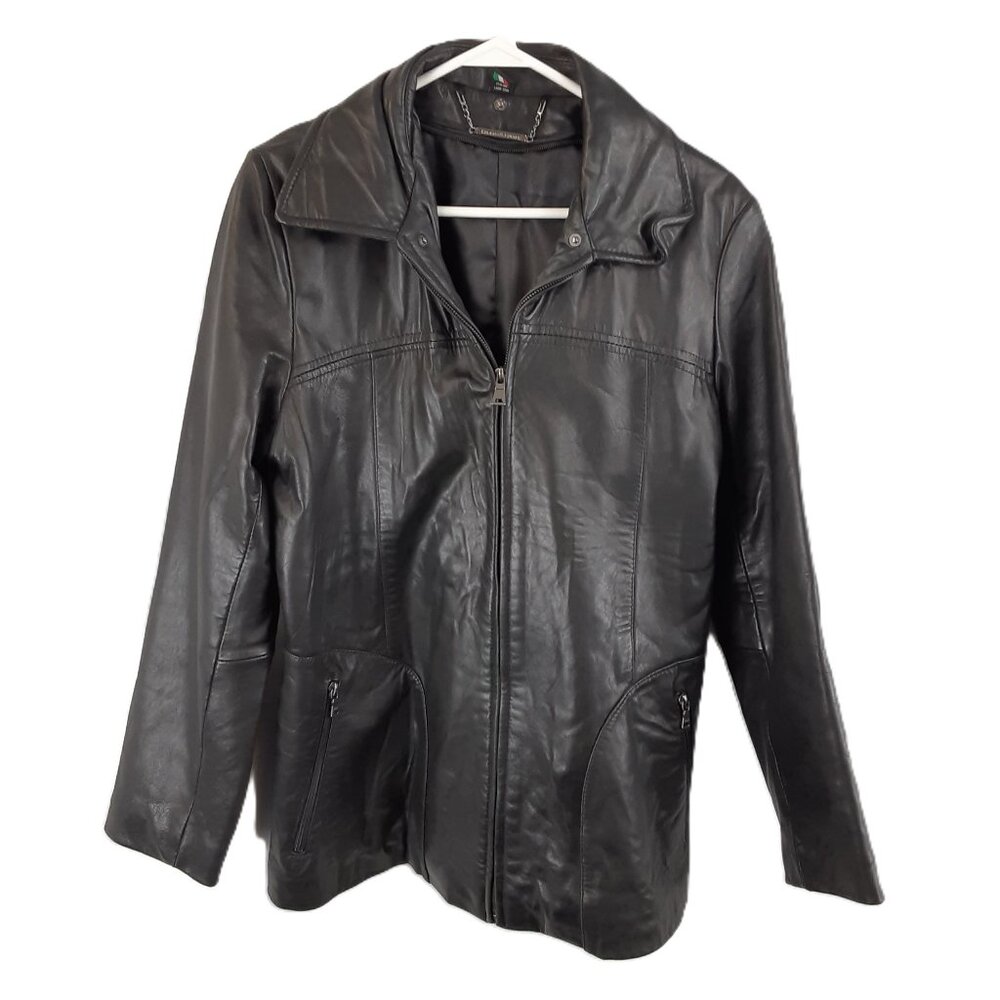 Knoles & Carter Italy Lambskin Leather Sz  MEDIUM Buttery Soft Black Zip Pockets